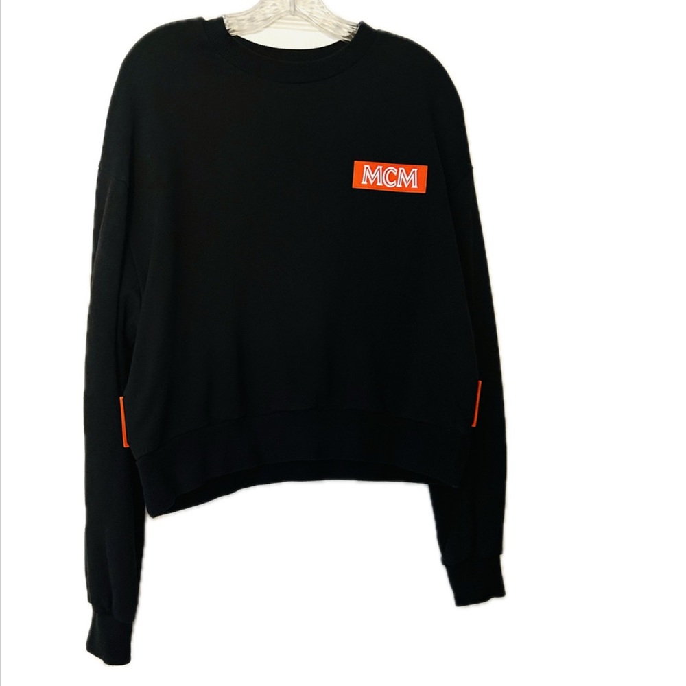 MCM Black Crewneck with Orange Accents
